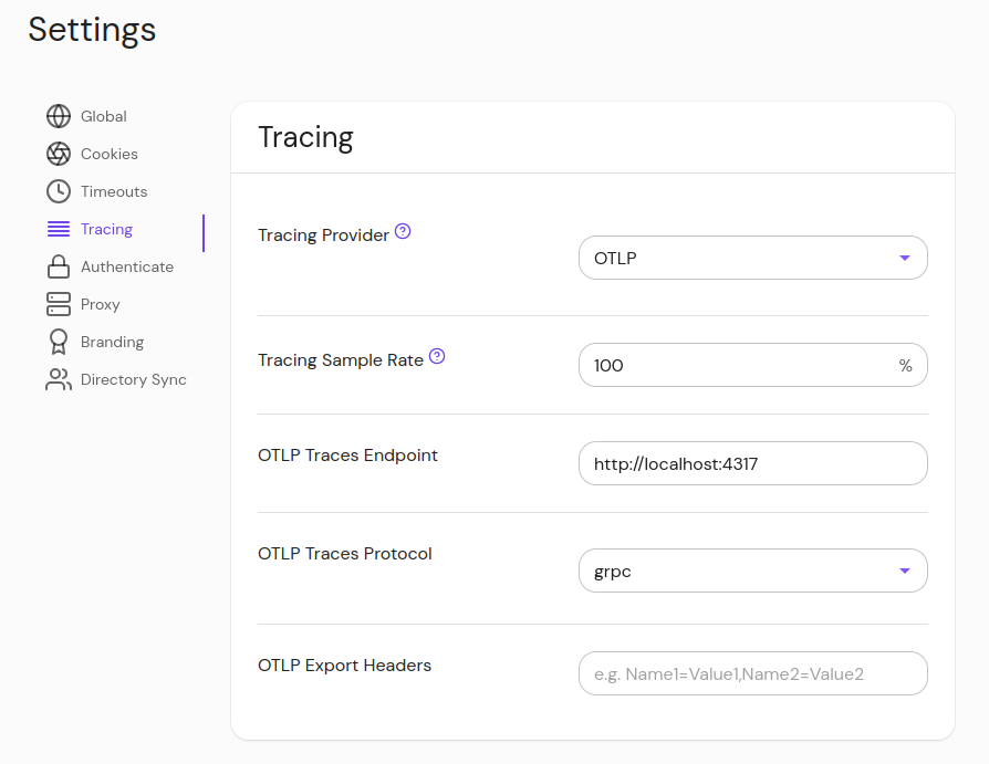 Enterprise tracing config